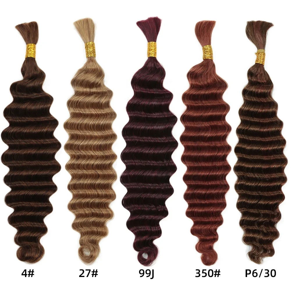4# Bulk Human Hair for Braiding Color Double Drawn Deep Wave Bulk Human Hair No Weft Bundles for Boho Knotsless Braids