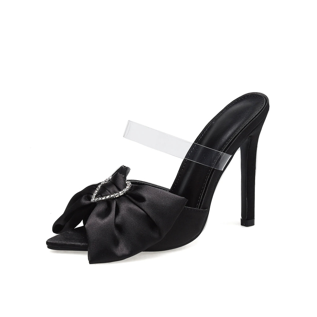 Rhinestone Bow Escarpins Femme Talon Haut Sexy Designer Sandals Women Mujer Mules