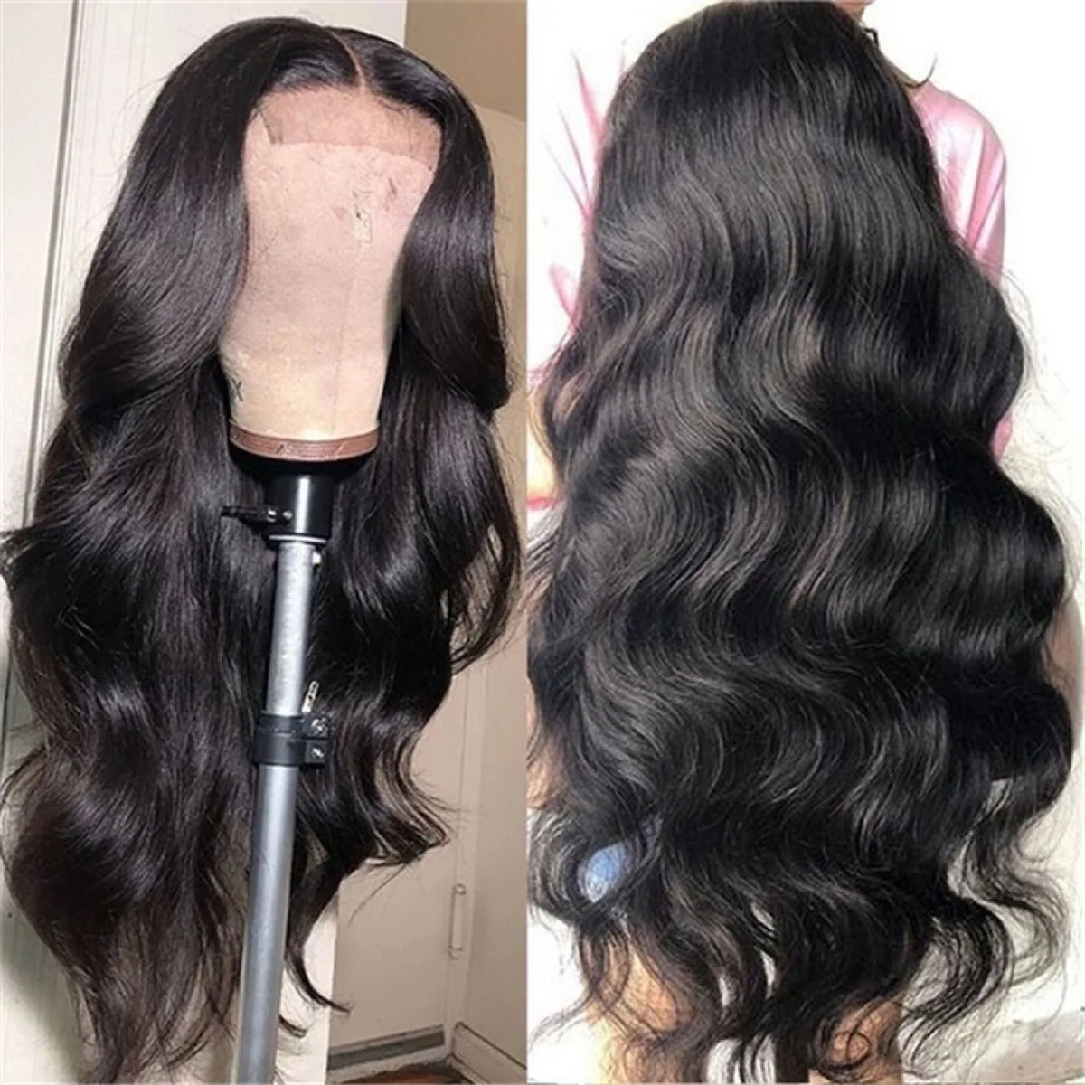 High Quality Synthetic Fiber Hair Heat Resistant Wig Long Curly Big Wave Black Front Lace Wig Average Size of Human Hair Set