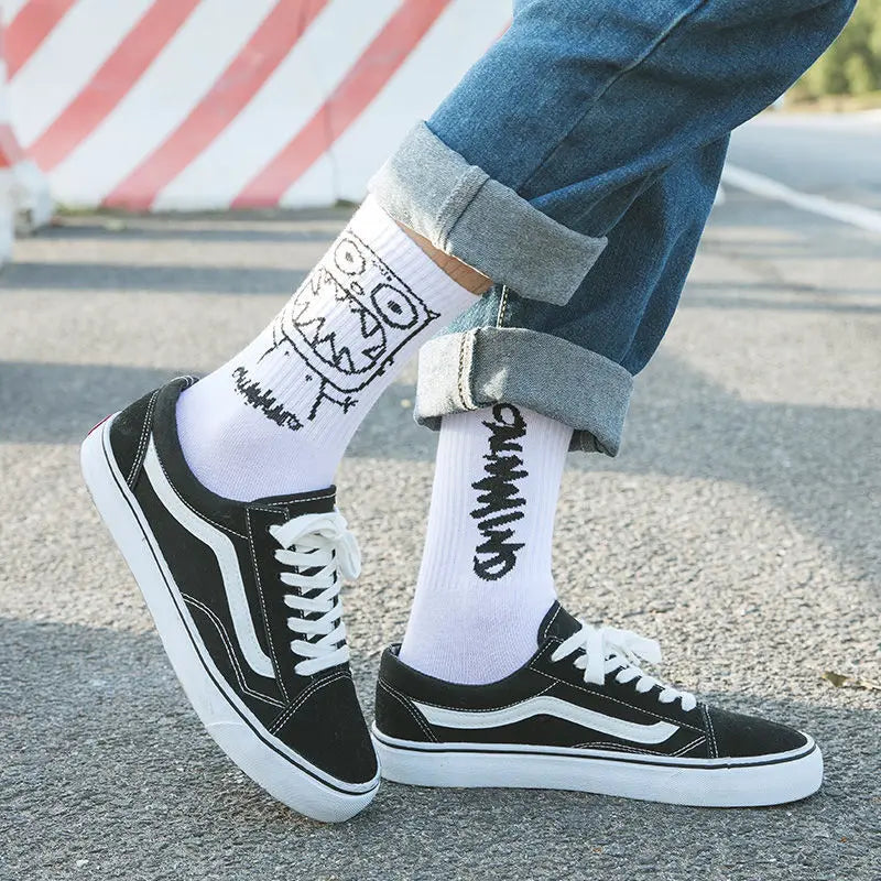 Anime Socks Men Women Couples Grimace Tall Hip hop Wild Happy Funny Street Fashion Cartoon Korean College Style Basketball Socks