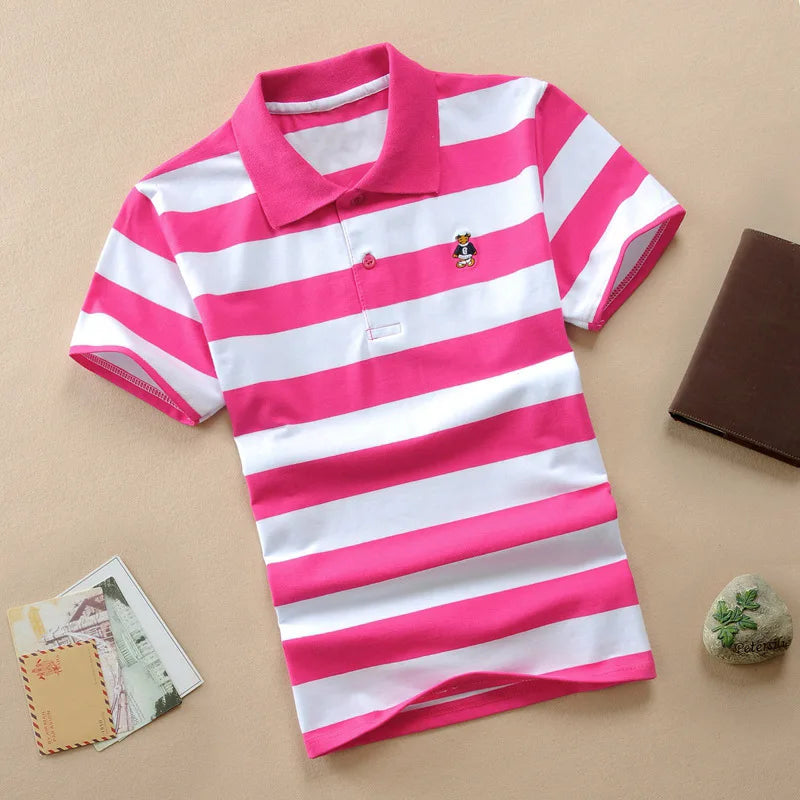 Kids Polo Shirts Summer Children's Short Sleeve Boys Top Polo Shirt Color Striped 2Y-12Y Teens Cotton Girls School Shirts
