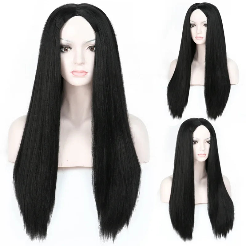 Black Bug 27# Wig Synthetic Heat Resistant Long Straight Middle Part Line Custom Cosplay Hair Wigs 28 Inches Party Hairpieces