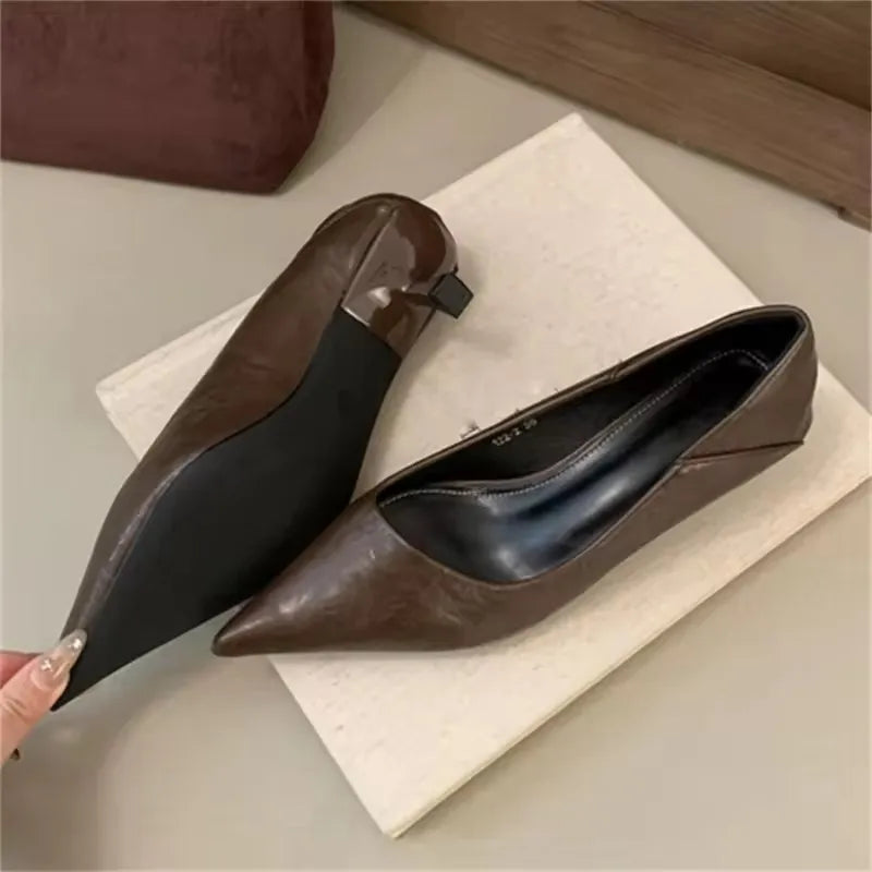 2025 Summer Latest Design Women's High Heels Sexy Leopard Pattern Shallow Mouth Hard-Wearing Platform Shoes Pointed Fashion