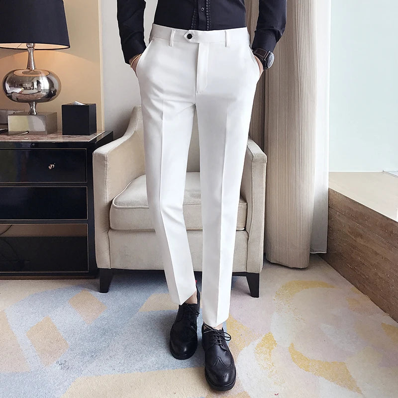 Spring and Summer Men's Trousers, Fashion Pure White Pants , Fashion Japan Style Simple Business Casual Trousers Men