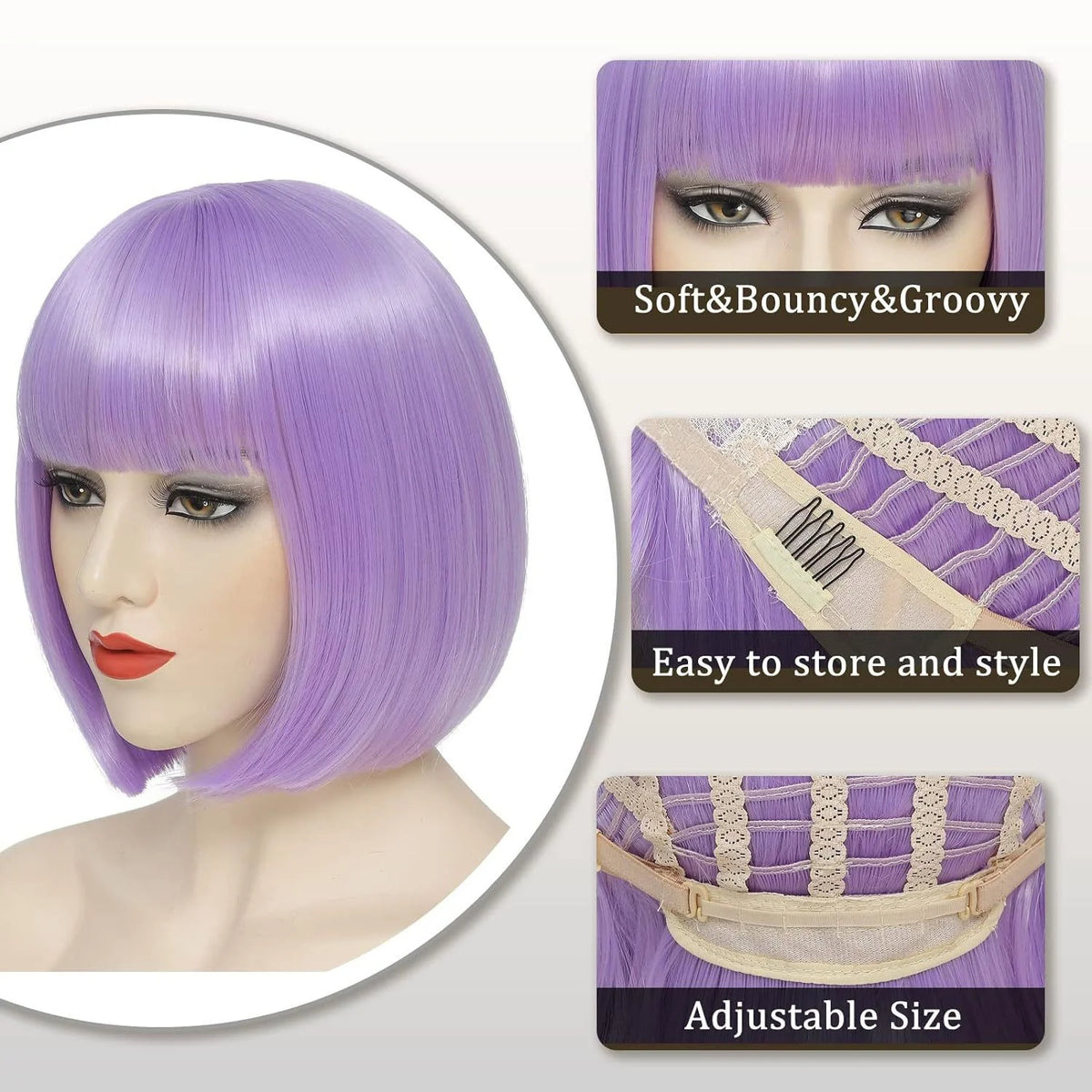 Short Black Straight Wig with Bangs Women Bob Shoulder Length Wigs Heat Resistant Fiber Synthetic Hair Wigs Natural Looking