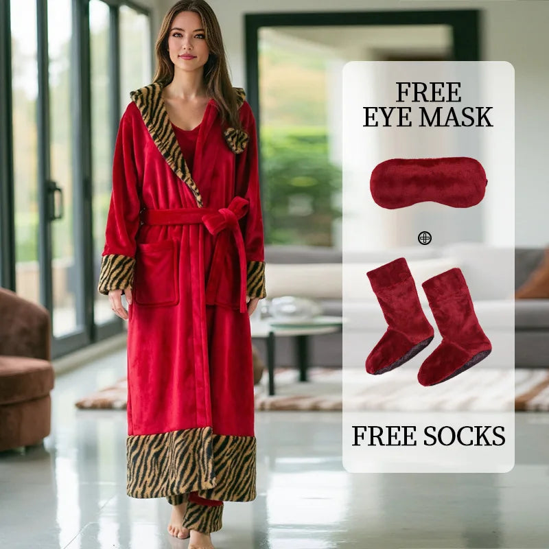 Free Shipping Bathing Robes for Women Elegant Sleepwear Flannel Christmas Five Piece Pajamas Set