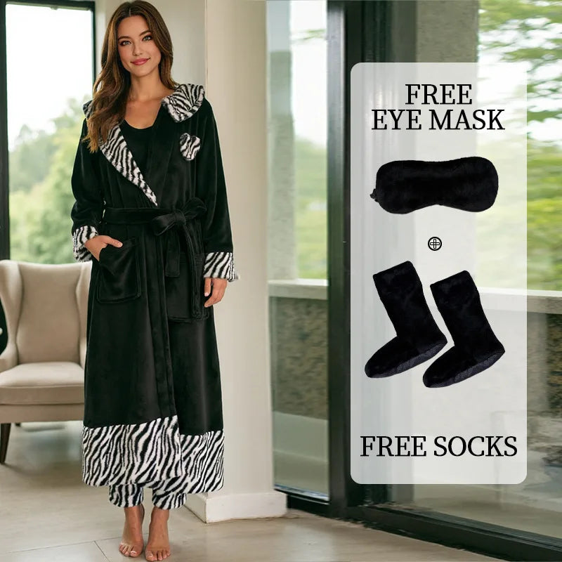 Free Shipping Bathing Robes for Women Elegant Sleepwear Flannel Christmas Five Piece Pajamas Set