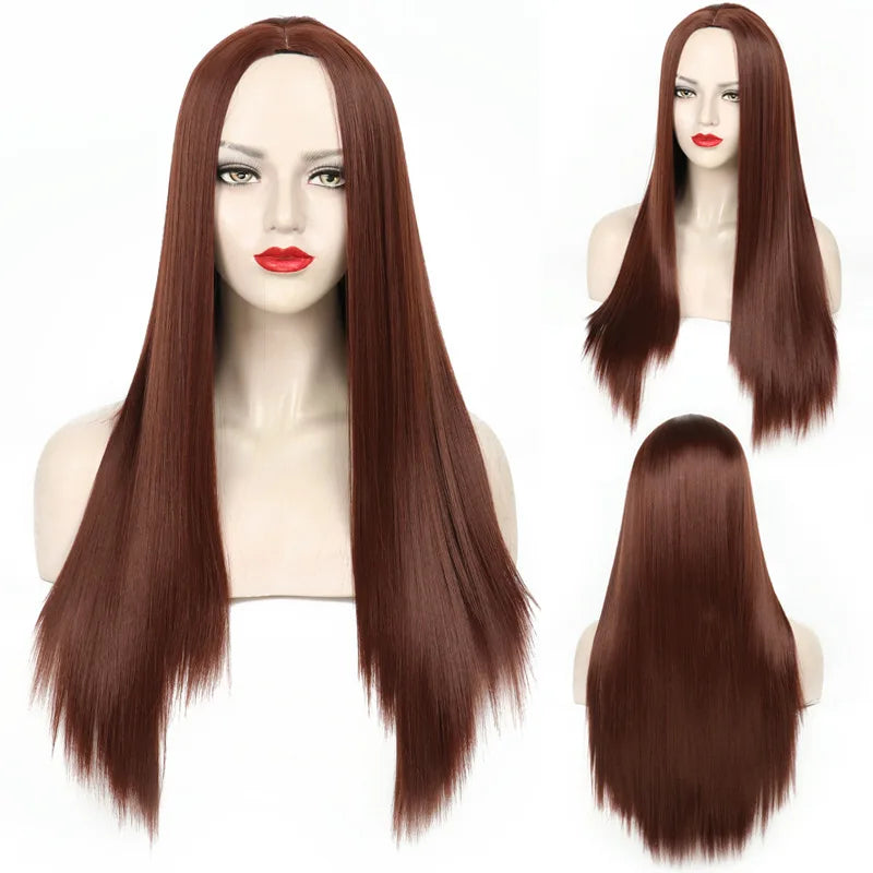 Black Bug 27# Wig Synthetic Heat Resistant Long Straight Middle Part Line Custom Cosplay Hair Wigs 28 Inches Party Hairpieces