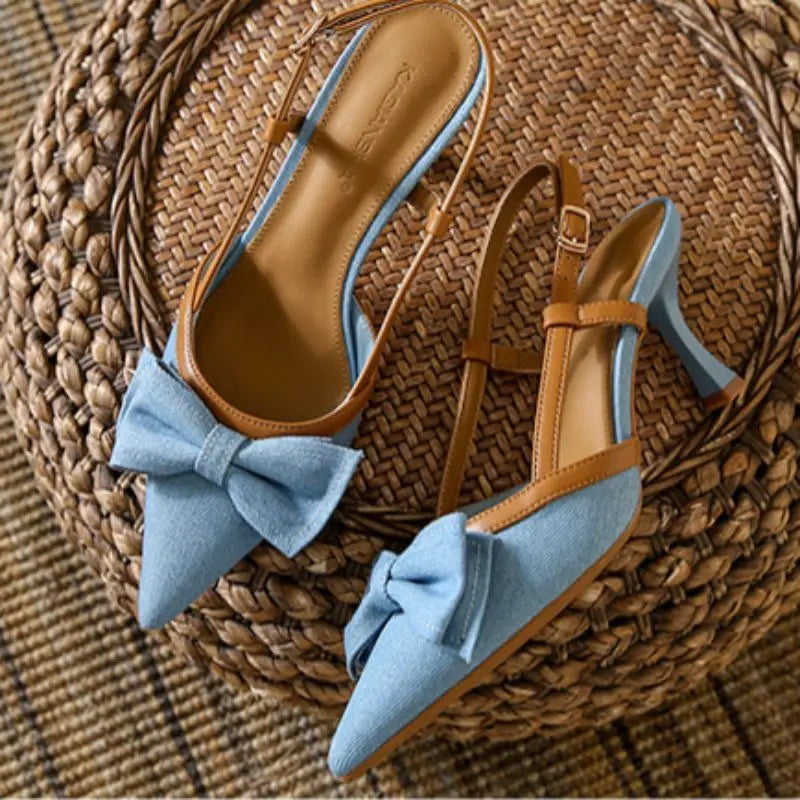 Korean Style Zapatos Luxury 2025 Slingback Fashion Shoes Pointed Heels Women's Pumps Para Damas Bow Thin Heels D'orsay Pumps PU