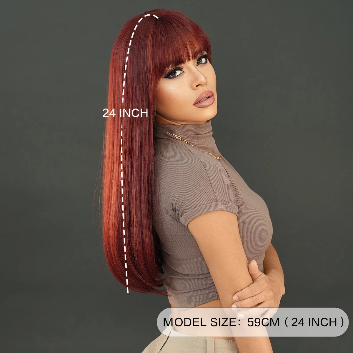 Burgundy Wine Red Wigs for Women Long Straight Wig with Bangs Natural Fashion Soft Cabello Natural Peluca