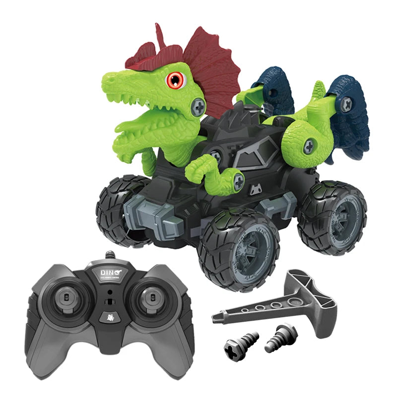 2.4Ghz Remote Control 4WD Dinosaur Spraying Vehicle Disassembly Assembly Toys Flashing Light RC Car Models for Kid Adult