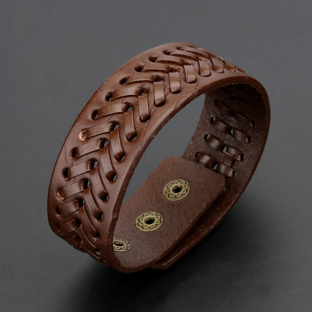 2024 Personalized Jewelry Bracelets Bangles Cuff Bracelet Men Vintage Handmade Weave Smooth PU Leather Bracelet Pulsera Hombre