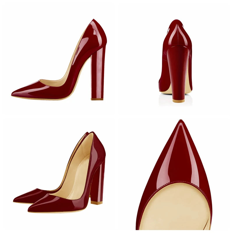 Women Pointed Toe Block Heel Party Shoes Chunky Heels Pumps