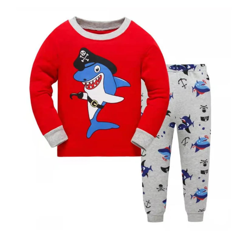 Excavator Children Pajamas Sets Kids Sleepwear Suit Sleeved T-Shirts Trousers Boy Clothes Pj's Infant Pijama Fashion Tops Pant