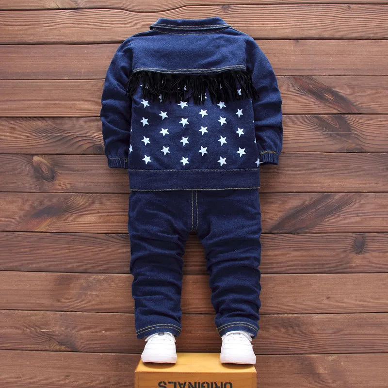 Kids New Denim Jacket Boys Coat Toddler Sport Clothes Suit Clothing Set Cotton Jeans Coat T-shirt Pants Star Tracksuit Children