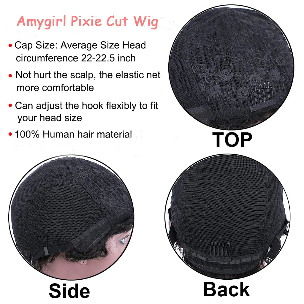 6 Inch Soft Natural Wave for Pixie Wig 100% Raw Indian Virgin Human Hair Easy Wear 6 Colors to Choose Full Machine-Made