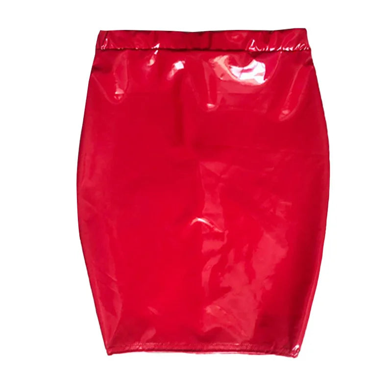 Women's Skirt Tight Bright Leather Elastic Skirt Spring Summer Streetwear Club Pu Skirt High Waist Zipper Bodycon Skirts