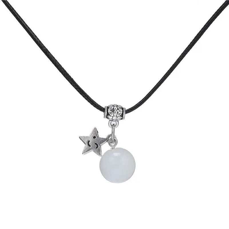 Bracelet for Women Glowing Gem Charm Jewelry Leather Rope Pendant Hollow Luminous Stone Pendant Necklace Gifts