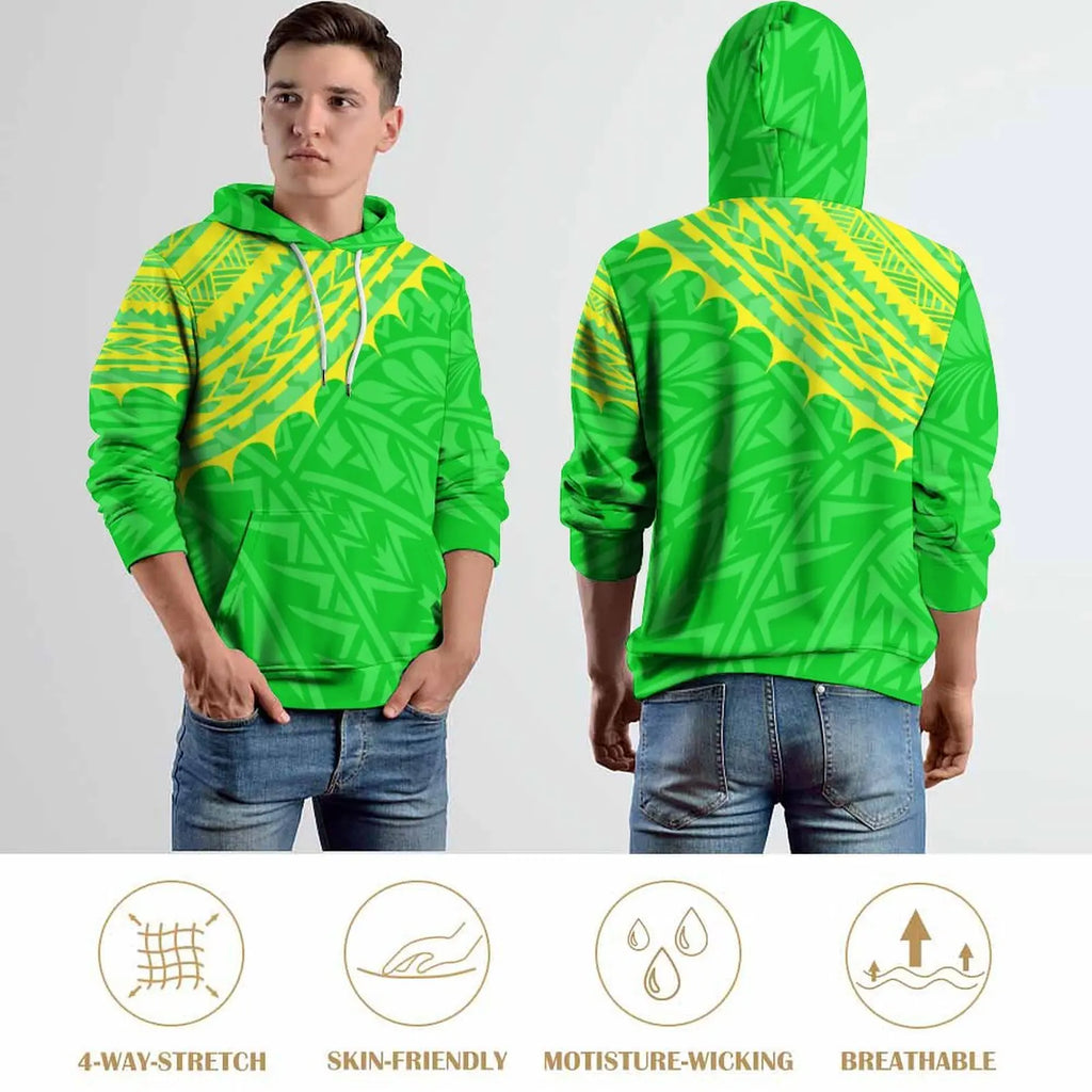 Unisex Essentials Hoodie Polynesian Tribal Tattoo Design Lime Green Men Hoodies