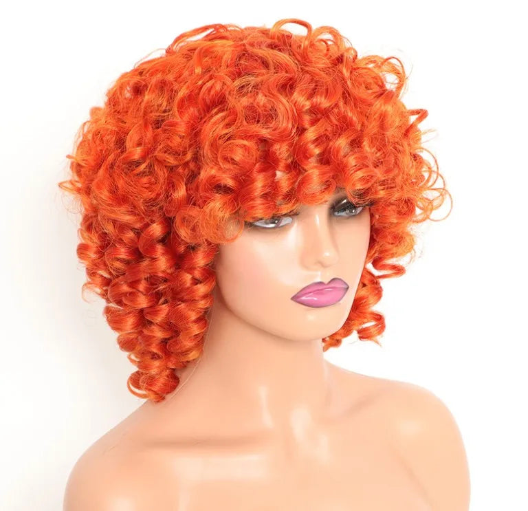 Synthetic  With Bangs Black Red Hair Shoulder Length Heat Resistant Fiber for Africa America Black Women  Afro Kinky Curly Wig
