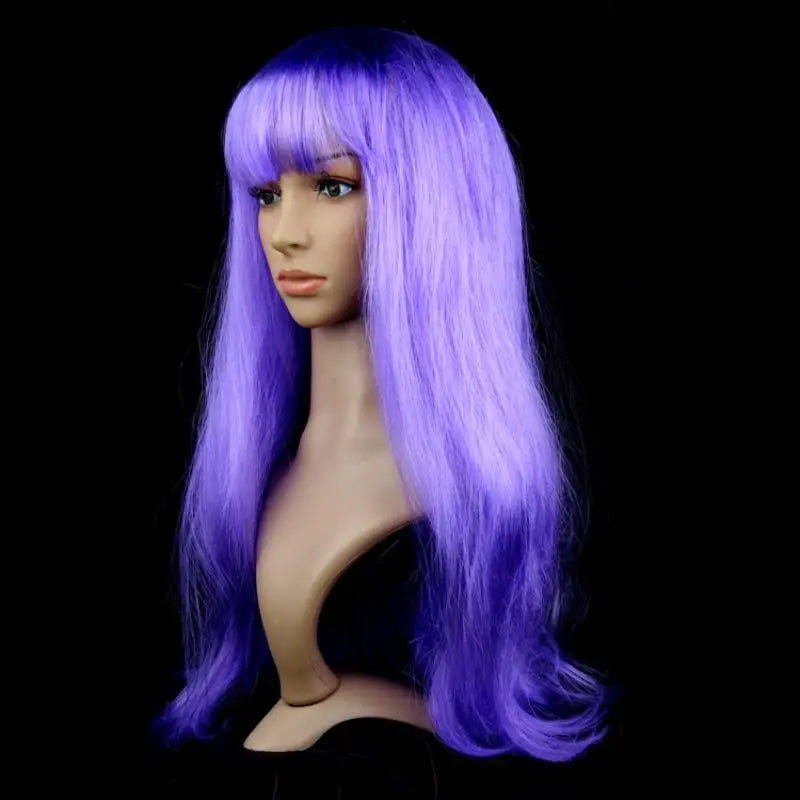 Lady Women Carnival Long Straight Hair Wig For Cosplay Girl Birthday Party Pink 60Cm Comic and Animation Hair With Oblique Bang