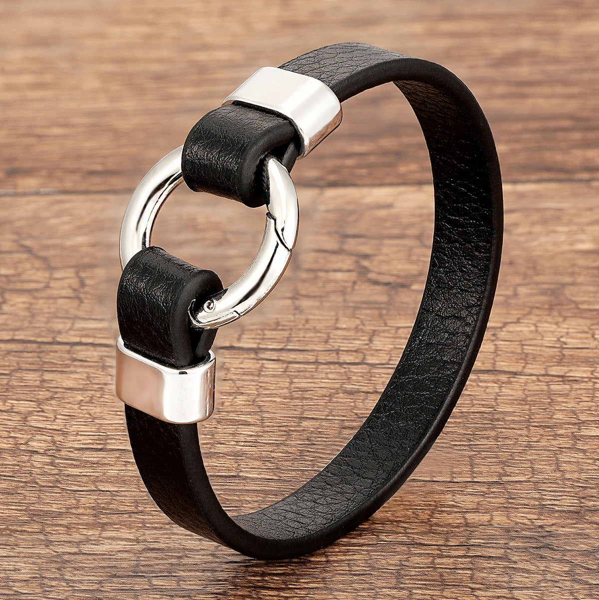 Trendy Genuine Leather Men's Jewelry Gold Color Metal Round Spring Clasp Simple Leather Rope Bracelet For Women Male Gifts