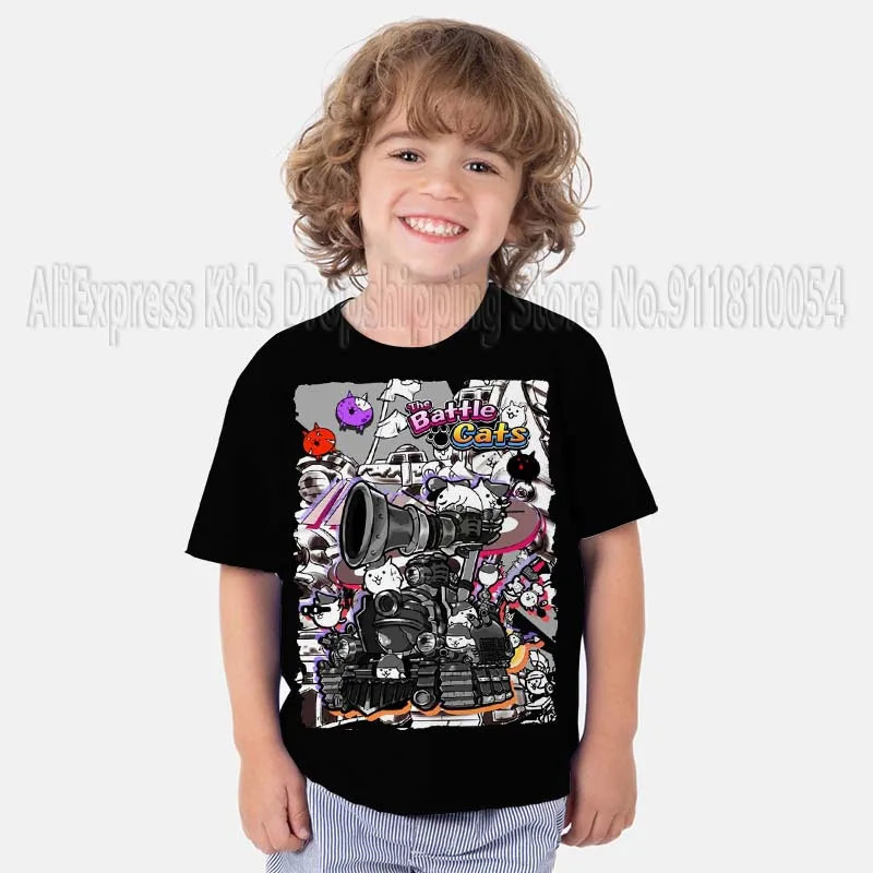 Kids The Battle Cats T Shirts Boys Girls Cartoon Game 3D Print Tshirts Summer Toddler Children Short Sleeve T-shirts Camiseta