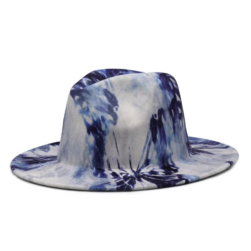 Fedora hat Women's hat wide-brimmed hat Fedora hat autumn winter men retro fashion tie-dye felt jazz Panama hat wedding hat