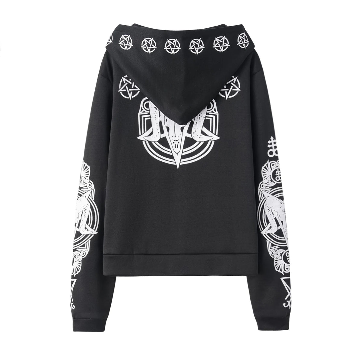 Irregular Black Punk Hoodie with Sheep Head and Moon Print Hoodie