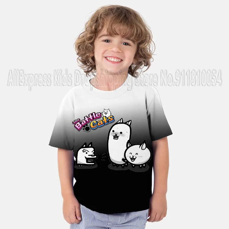 Kids The Battle Cats T Shirts Boys Girls Cartoon Game 3D Print Tshirts Summer Toddler Children Short Sleeve T-shirts Camiseta