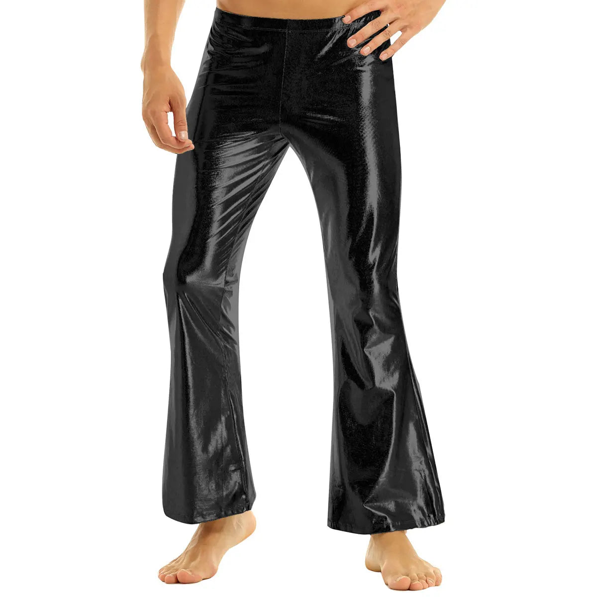 Mens Shiny Metallic 70s Disco Flared Pants Hippie Vintage Hip Hop Carnival Performance Costume Sequins Bell Bottoms Trousers
