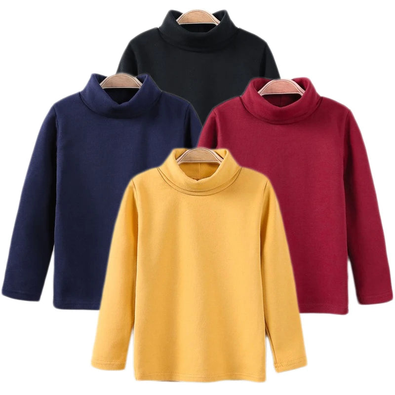 2024 Autumn Winter Girls Sweaters Cotton High Collar Boys Knitted Pullover Candy Color Kids Sweater Children's Clothing3-14Y