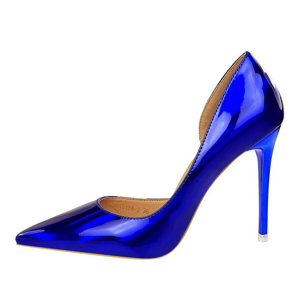 18188-2 BIGTREE Metal Feeling 9.5 CM Stiletto Heel Single Shoes Shallow Mouth Pointed Toes Women's Shoes Sexy  High Heels