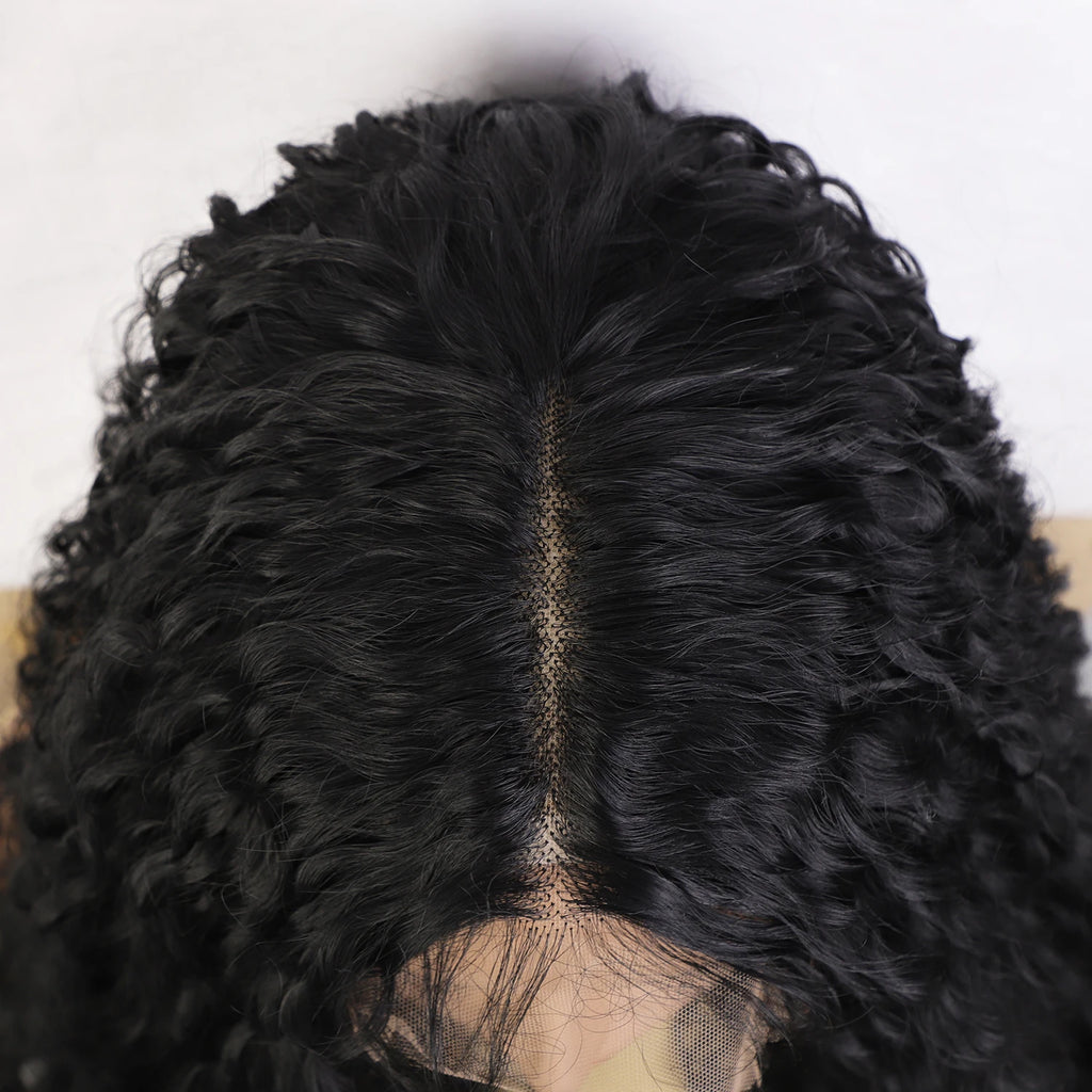 Wholesale Curly Synthetic Wig Premium Futura Fiber Heat Resistant 34inch T Part  Lace Front Glueless Cheap Wigs for Women