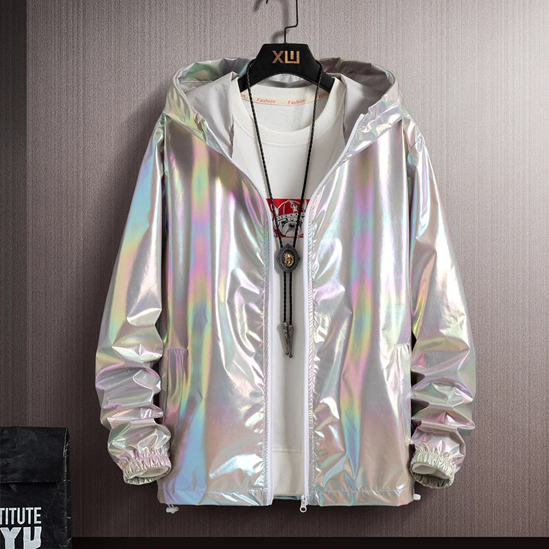 Women Basic Jackets Summer 2026 Colorful Reflective Oversize Thin Windbreaker Women Hooded Jackets Coat Zipper Woman Veste Femme