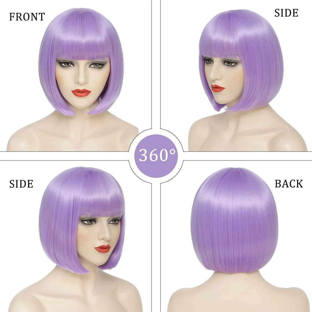 Short Black Straight Wig with Bangs Women Bob Shoulder Length Wigs Heat Resistant Fiber Synthetic Hair Wigs Natural Looking