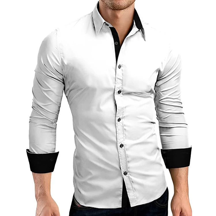 Casual Slim Fit Black Dress Shirts Men Brand High Quality Long Sleeve Full OEM Service Adults Solid Plain Dyed Smart Casual