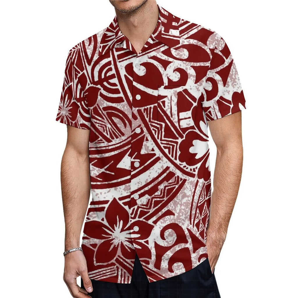 New High Quality Design Custom Hawaii Polynesian Tribal Summer Breathable Quick Dry Short Sleeve Shirt Aloha Men Loose Shirts