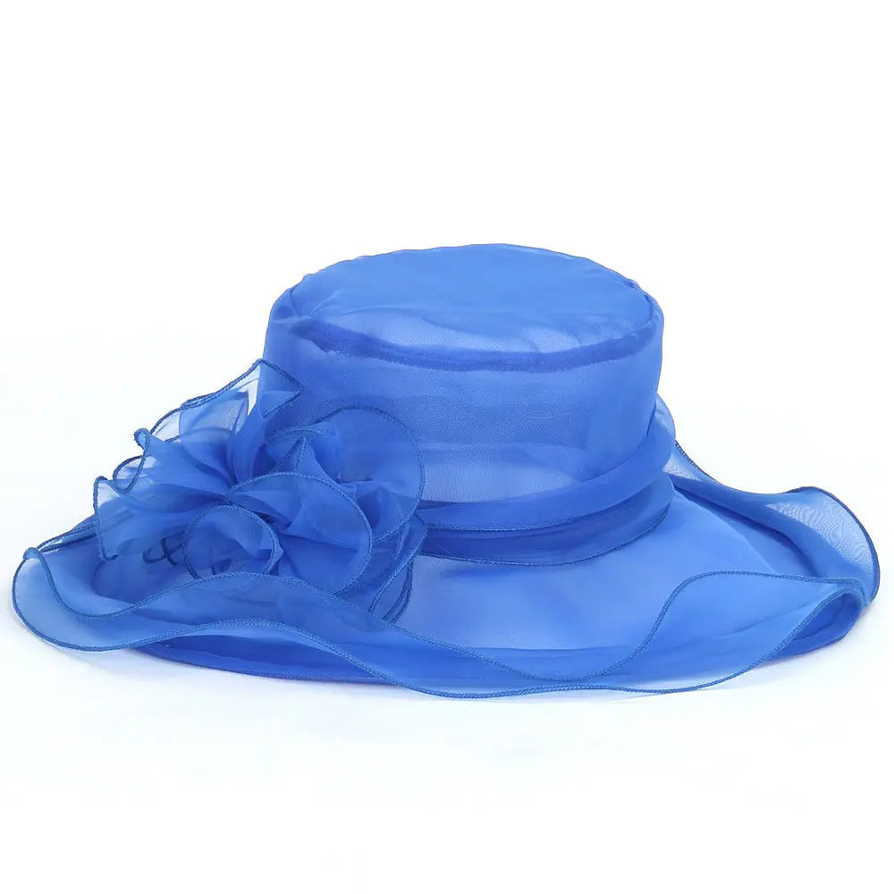 Wedding Hat for Women Elegant Flower Mesh Sunscreen Kentucky Derby and headgear Church Organza Purple Sunhats