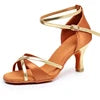 Deep Tan Satin  Classic Design Open Toe  Professional Latin Dance Heels Women Salsa Shoes