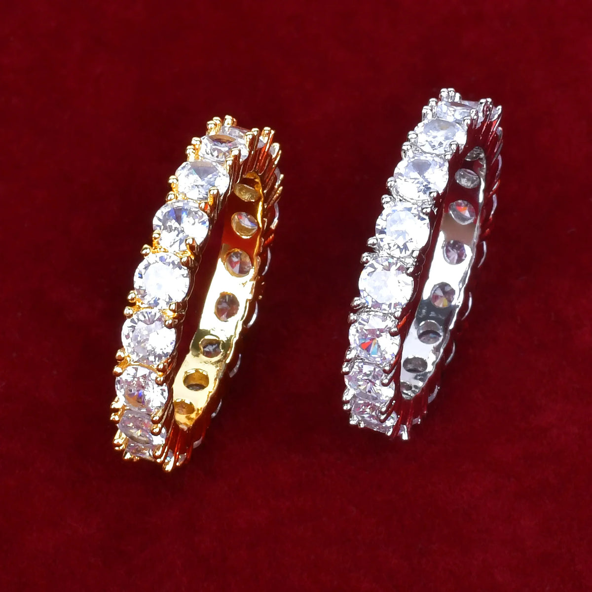 Ring Copper Zircon Men Charming Gold Plated Cube Hip Hop Jewelry