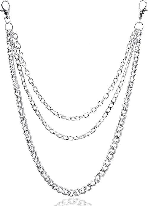 Pants Chain Goth Jean Chains Belt Punk Hip Hop Layered Trousers Chain Wallet Pocket Chains for Women Men Silver Plated