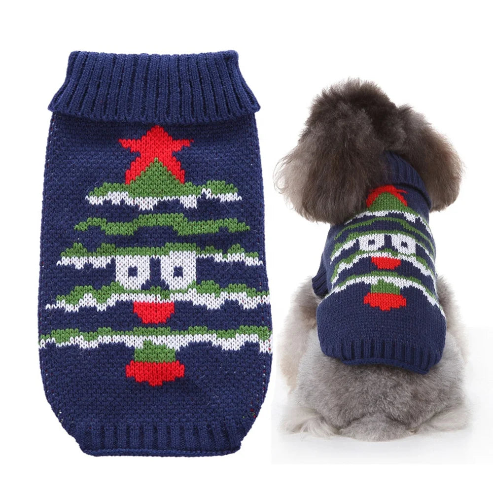 Large Acrylic Traditional Dog Sweater with Festive Christmas Tree Print for Holiday Winter and Spring-Hand Wash