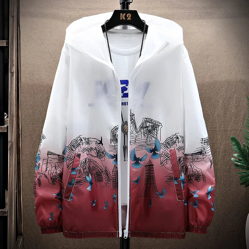 Women Basic Jackets Summer 2026 Print Colorful Oversize Print Thin Windbreaker Women Hooded Jacket Coat Zipper Woman Veste Femme
