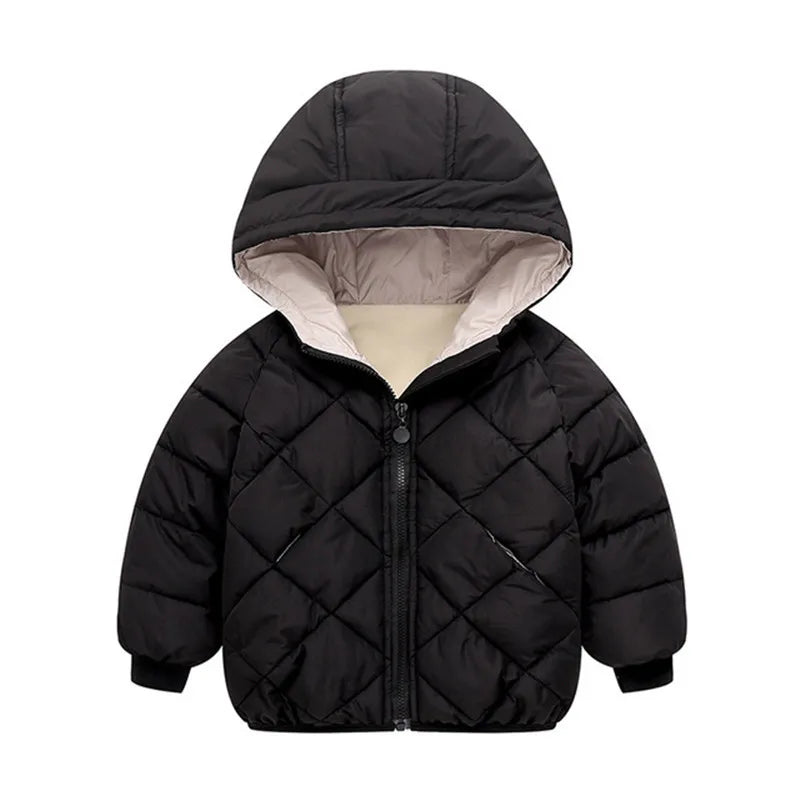 1-8 Years Spring Autumn Boys Girls Jacket Thick Fleece-lined Grid Design Hooded Coat For Kids Children Outdoor Outerwear