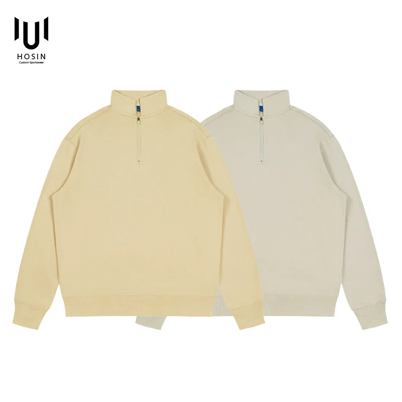 Cotton Men Fleece Half Zip up Collar Hoodie Sweater Jumper Oversized Sweatshirt