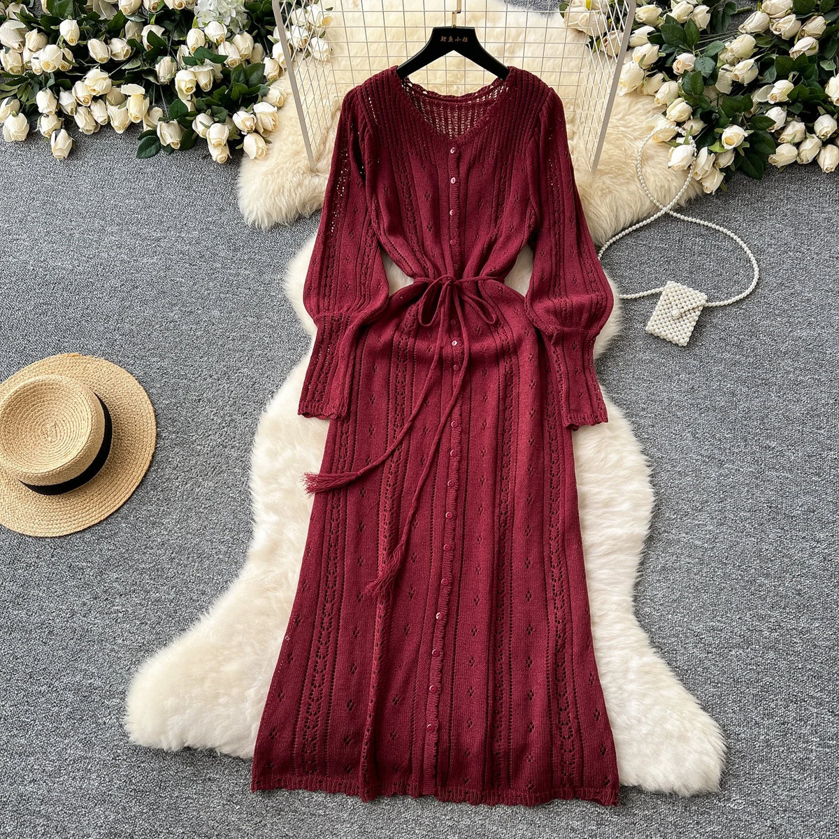 2025 Women's Casual Two-Piece Set: Turn-Down Collar Long-Sleeved Sweater & Wide-Leg Pants