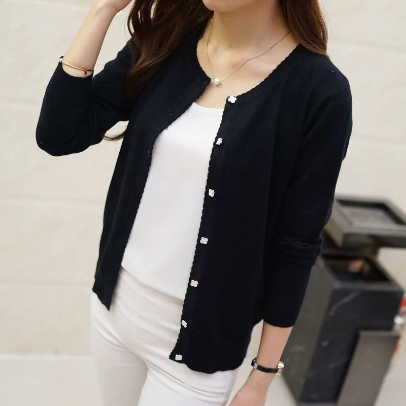 S-XL Short Design Thin Cardigan Women's Cutout Sunscreen air Conditioning Shirt Sweater Knitted Outerwear Small Cape