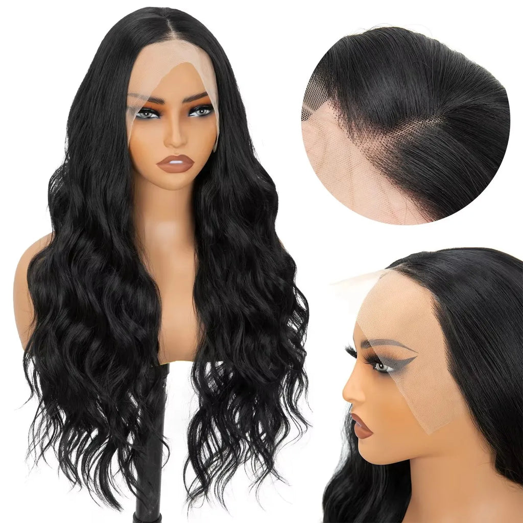 Natural Multiple Colors Long Synthetic Wig 13x4 HD Lace Frontal Heat Resistant Transparent Lace Wigs for Women 30 Inch