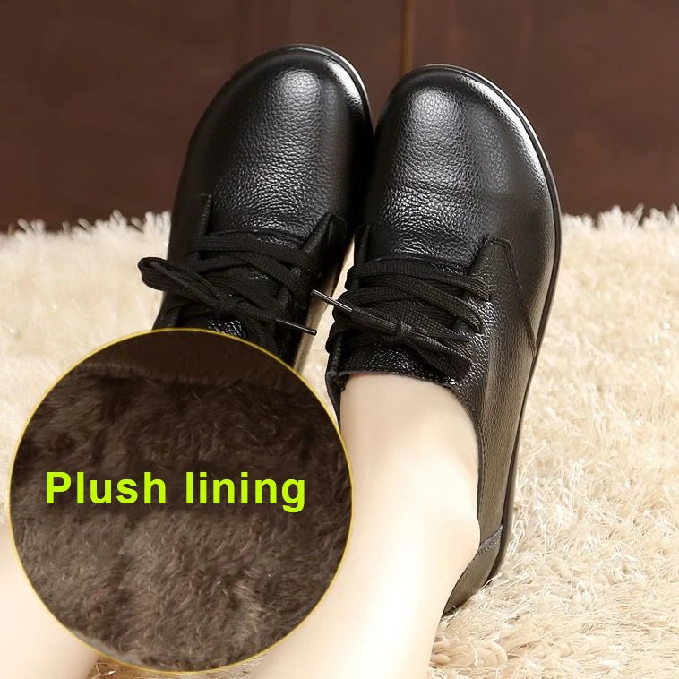 Brand Shoes for Women 2025 Spring Wedge Loafers Female Black Genuine Leather Flats ladies Office Nurse Shoes Mom Casual Sneakers